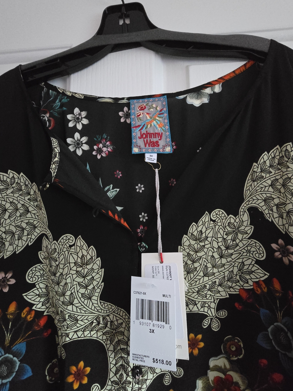 Johnny Was 3XLBoho Black Floral Printed Maxi Dress with Gold & Turquoise Accents - Picture 6 of 10